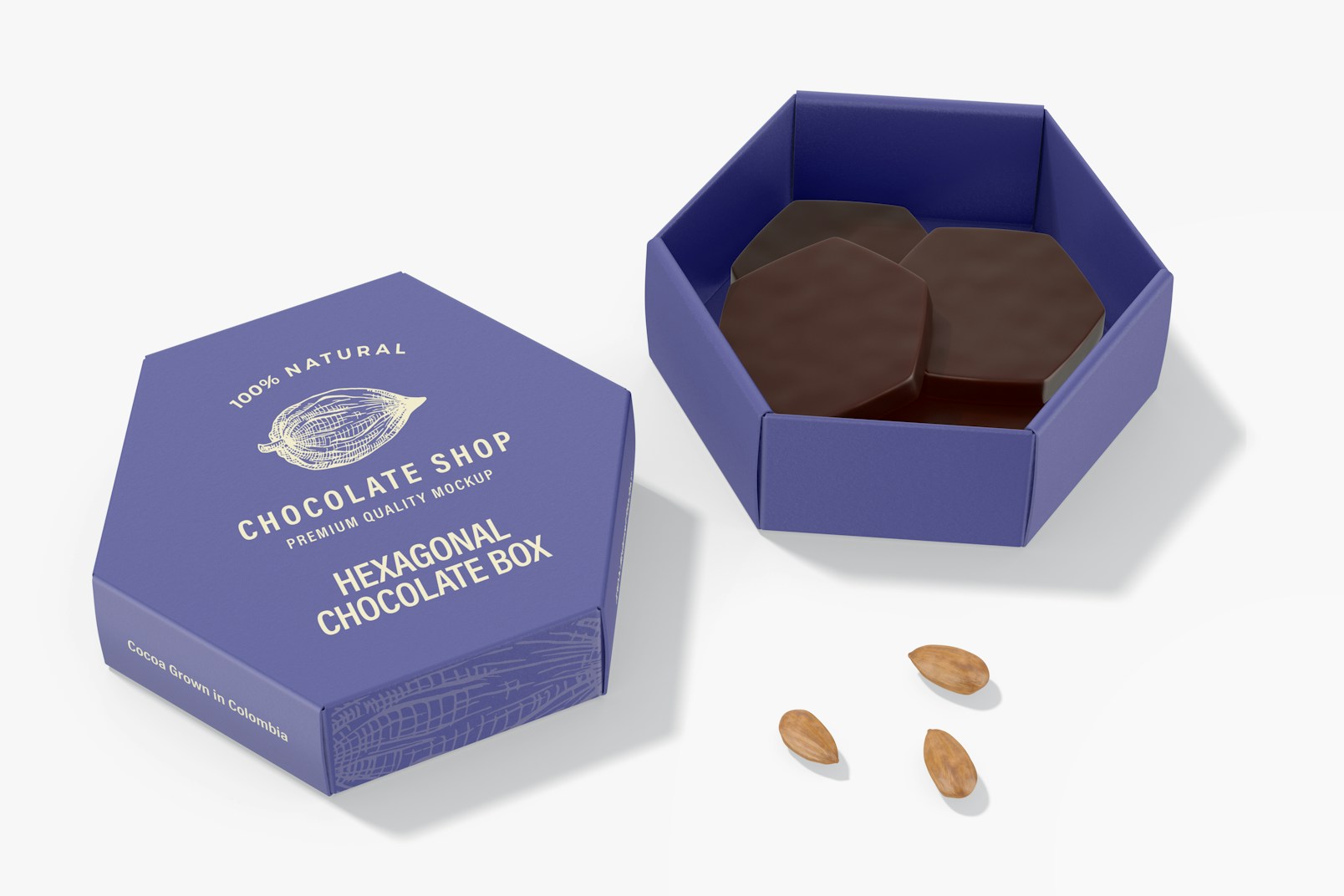 Maqueta de Caja Hexagonal para Chocolate, Abierta