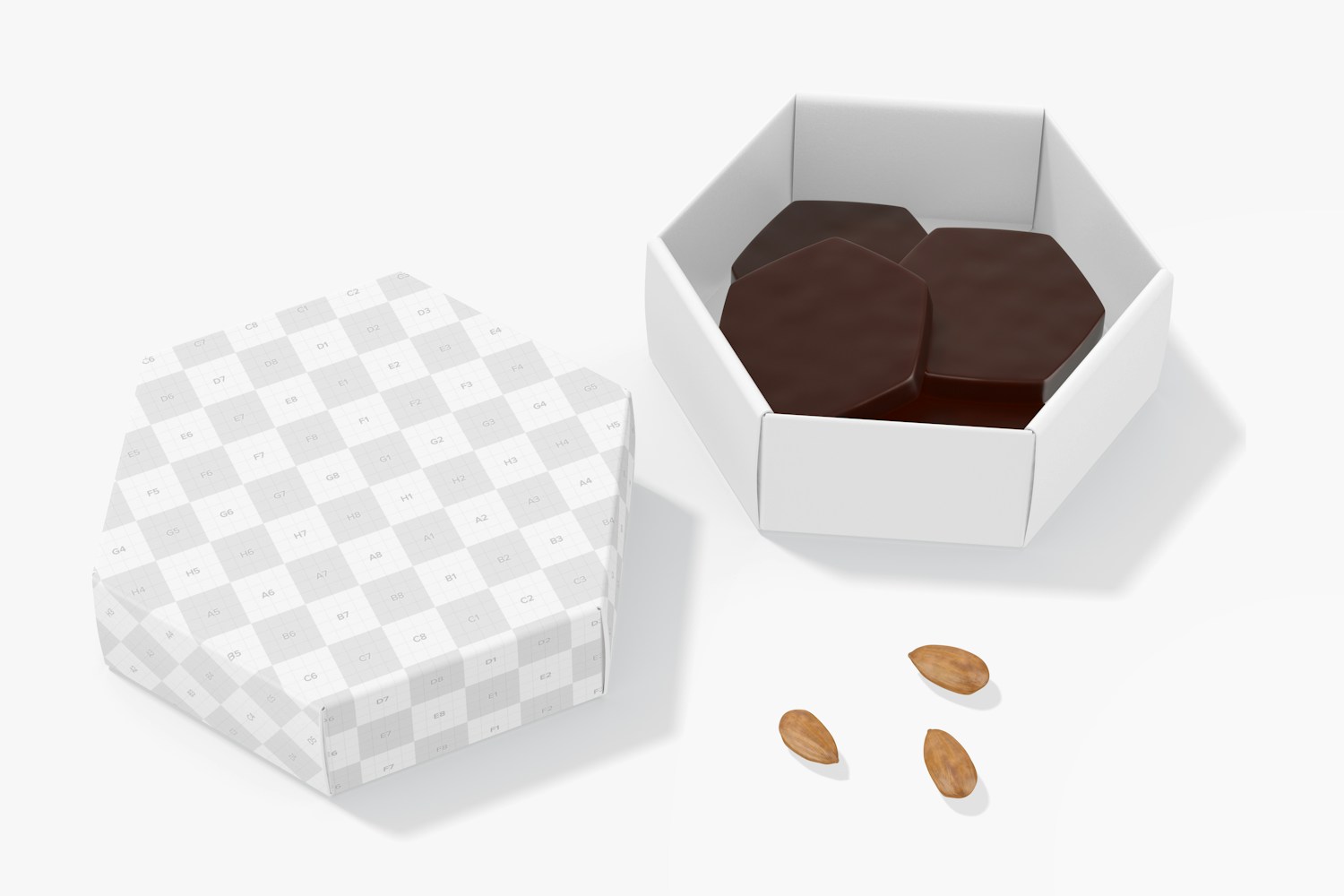 Hexagonal Chocolate Box Mockup, Opened