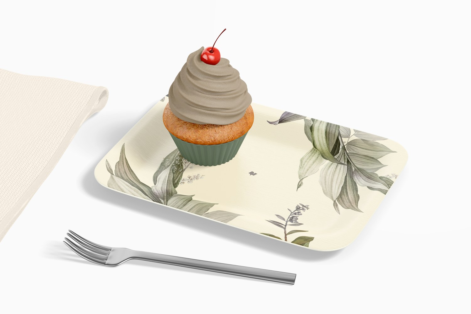 Rectangular Dessert Plate with Cupcake Mockup
