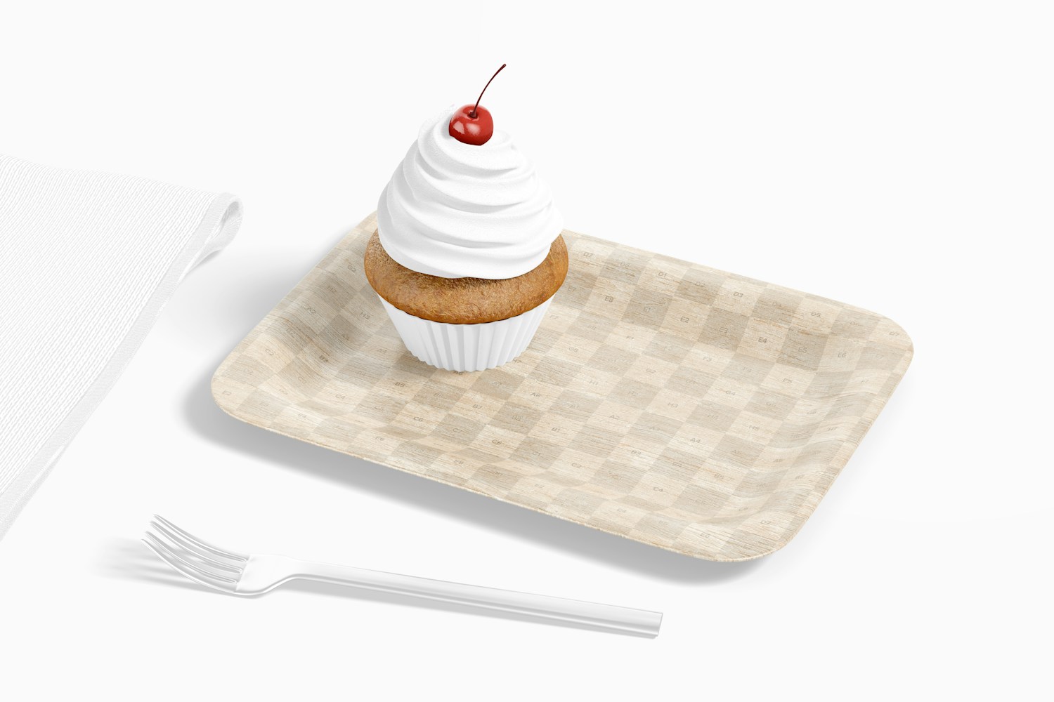 Rectangular Dessert Plate with Cupcake Mockup