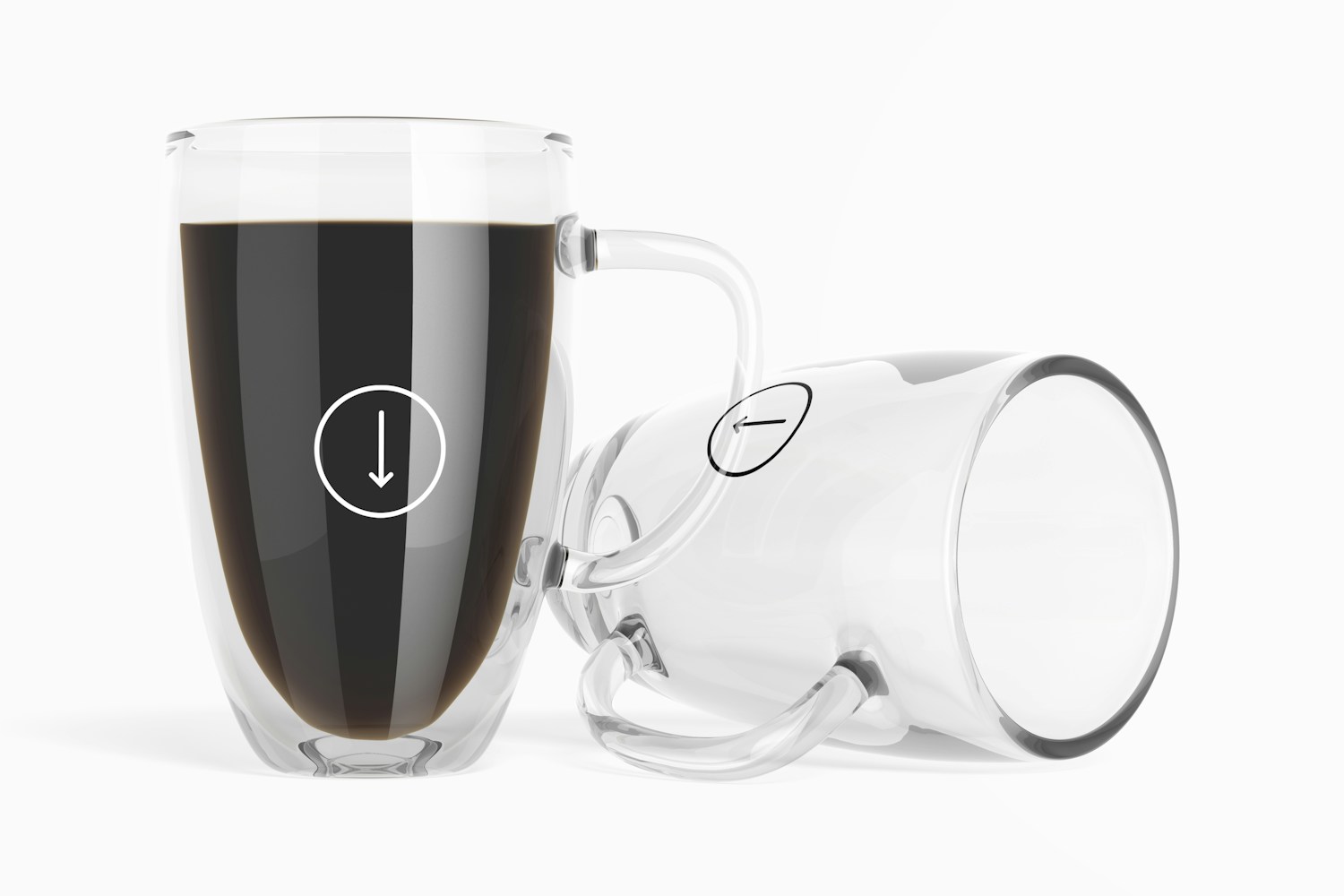 Double Walled Glass Mugs Mockup, Standing and Dropped