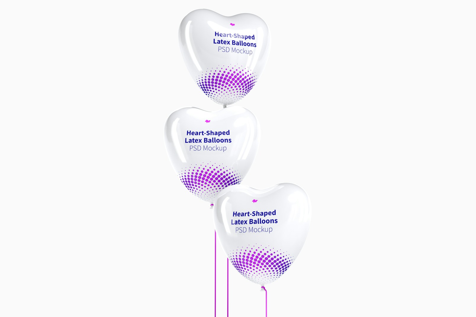 Heart-Shaped Latex Balloons Mockup, Floating