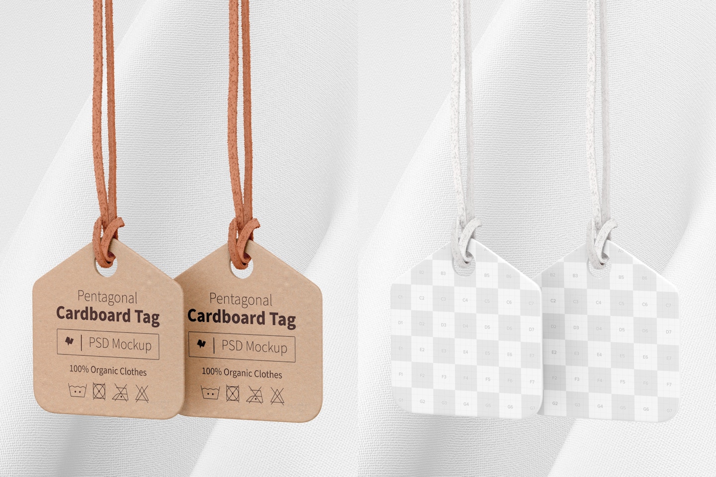 Pentagonal Cardboard Tags Mockup, Hanging