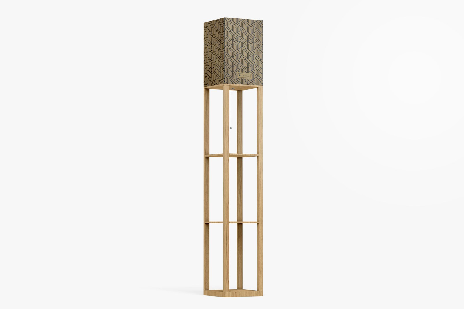 Floor Lamp with Wooden Shelves Mockup, Front View