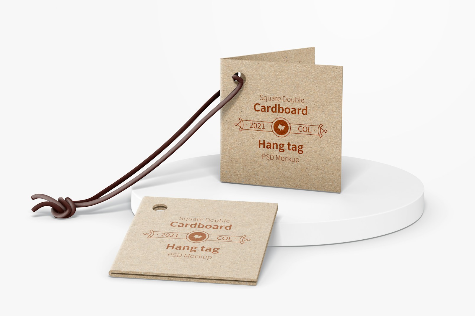 Square Double Cardboard Hang Tags Mockup, Front View