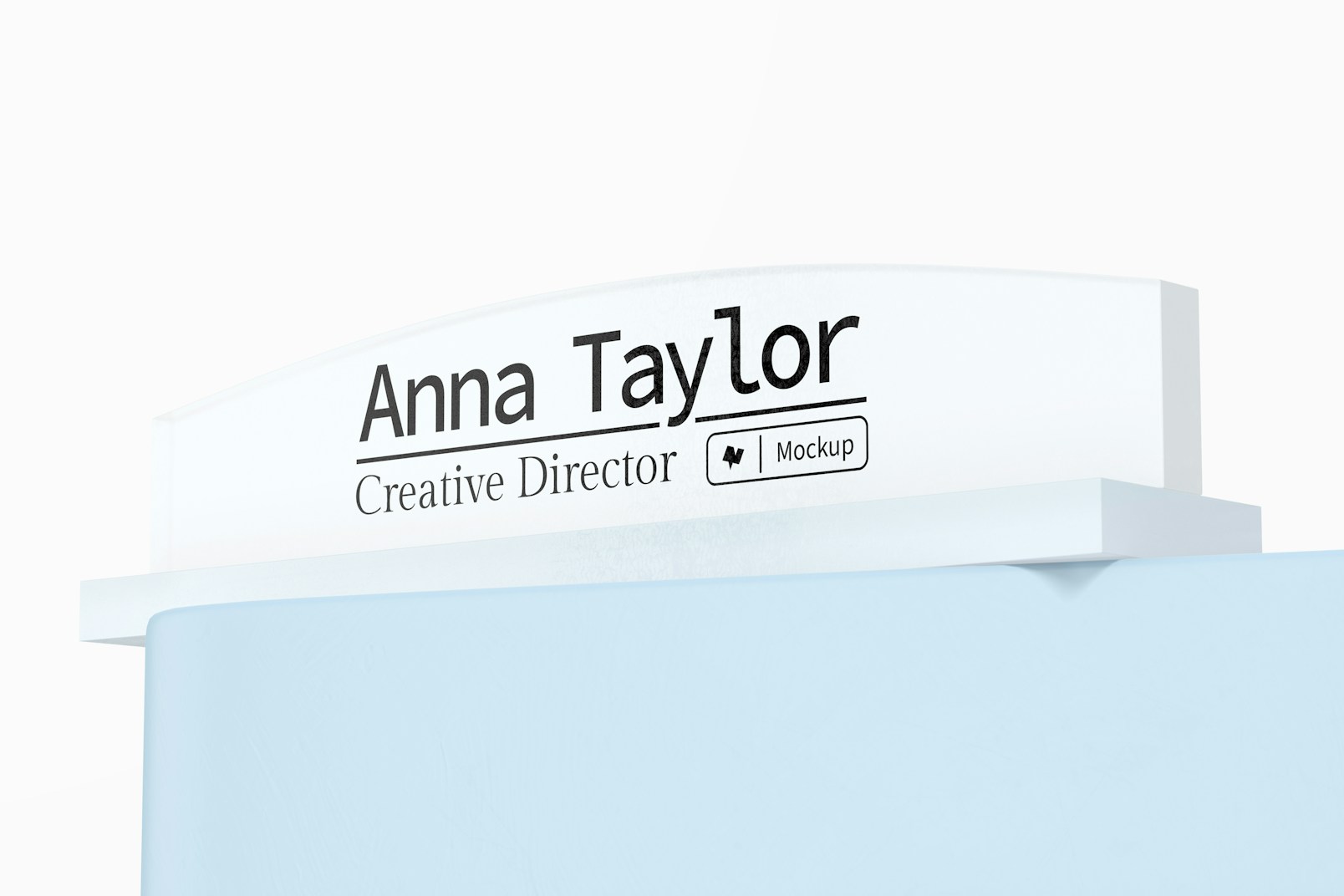 Frosted Glass Name Plate Mockup, Low Angle View