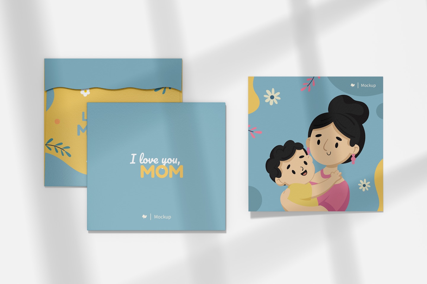 Square Mother’s Day Cards Mockup, Top View