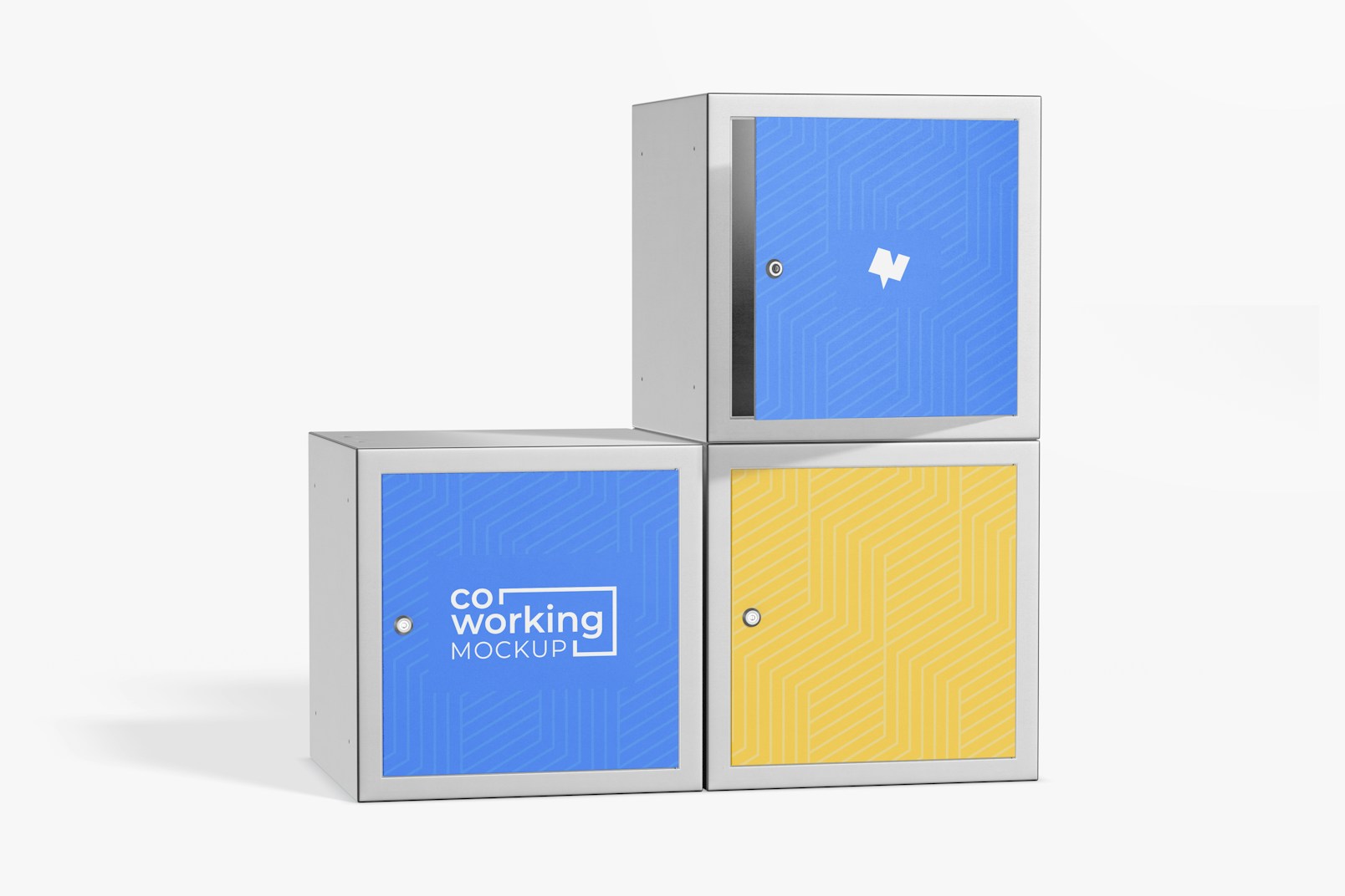 Square Box Lockers Mockup, Opened and Closed