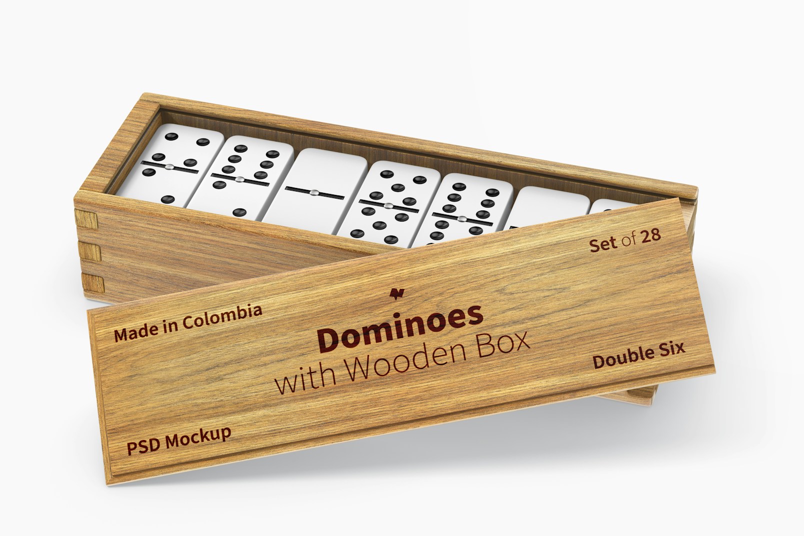 Dominoes with Wooden Box Mockup