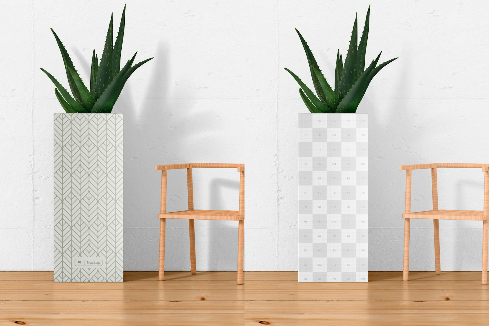 Steel Tall Planter with Chair Mockup