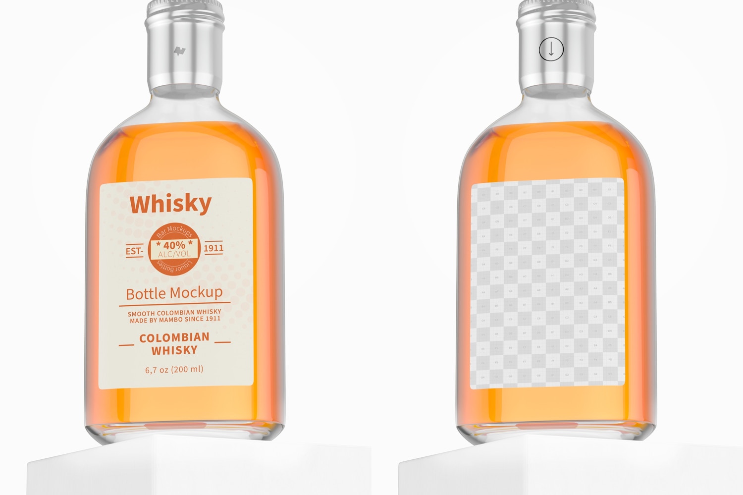 200 ml Whisky Bottle Mockup, Low Angle View