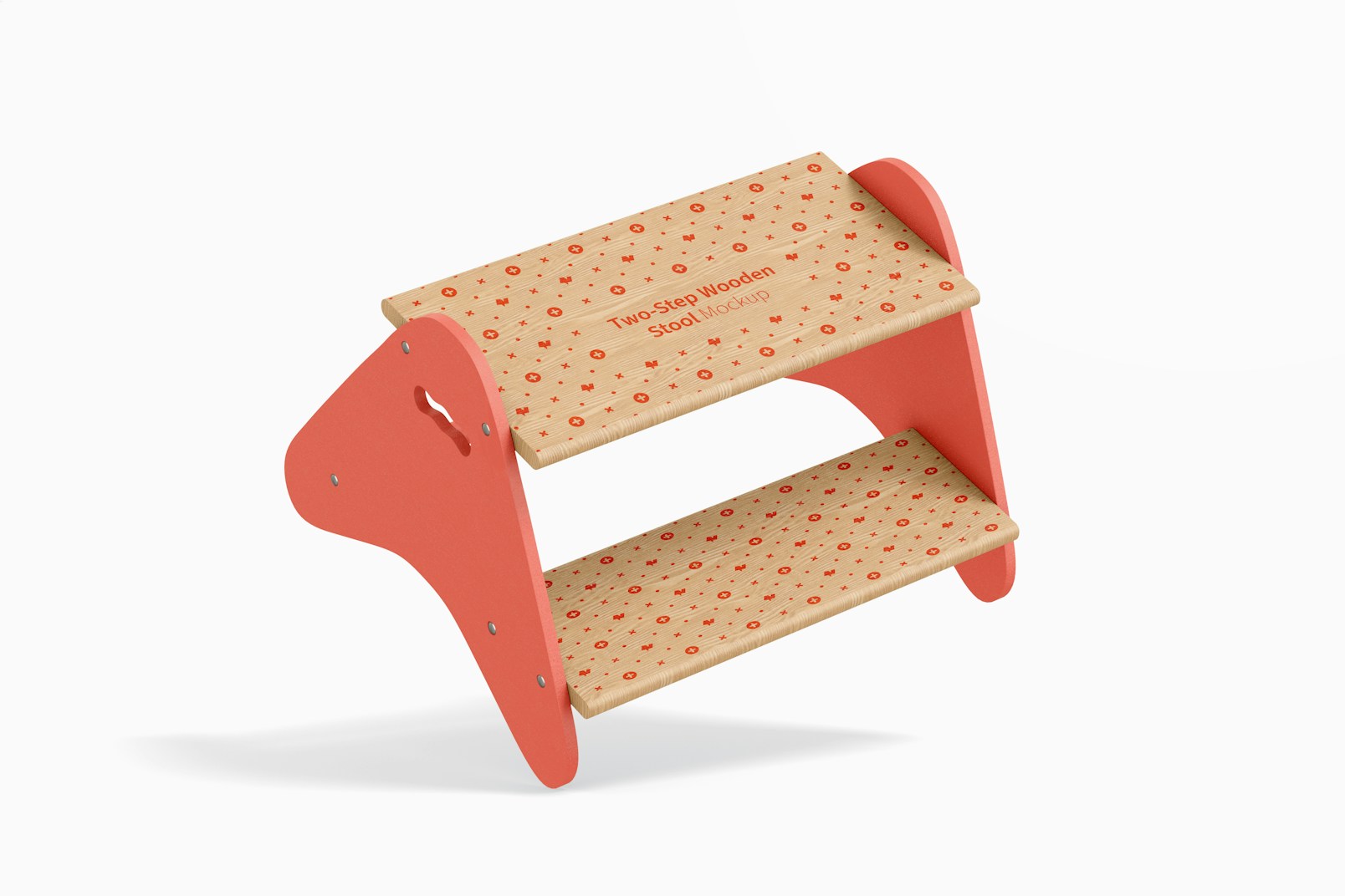 Two-Step Wooden Stool Mockup, Falling