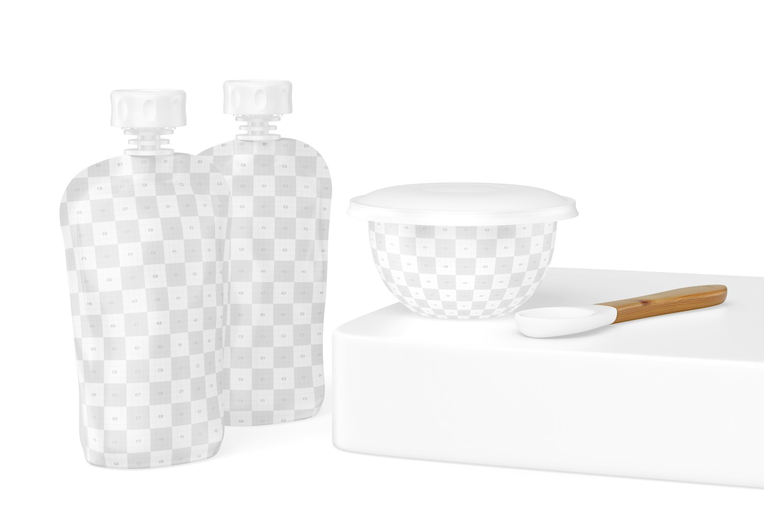 Baby Food Packaging Scene Mockup, Right View Baby Food Packaging Scene Mockup, Right View