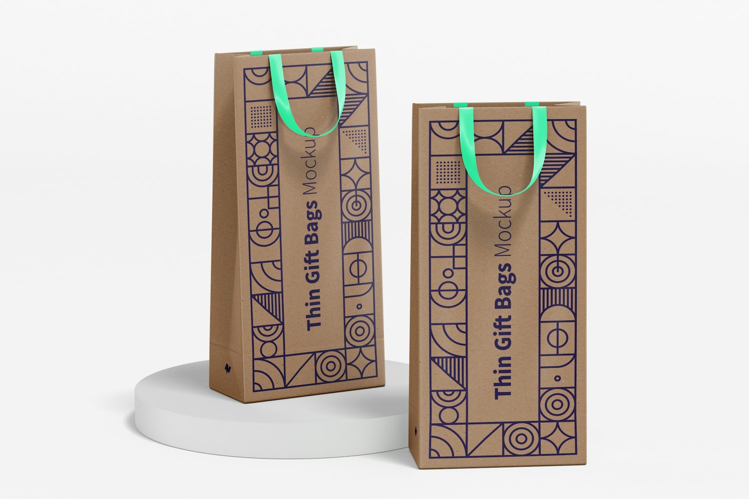 Thin Gift Bags with Ribbon Handle Mockup, Perspective