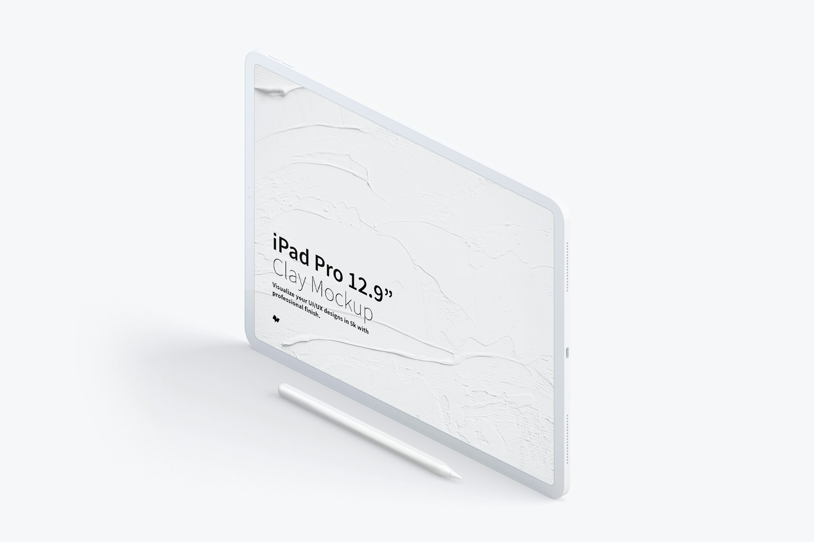 Maqueta de iPad Pro 12.9” Multicolor, Vista Izquierda Isométrica 03
