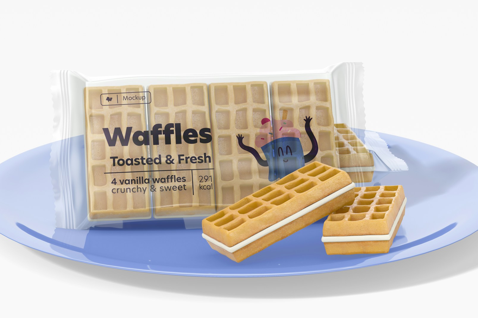 Waffles Packaging Mockup, Front View