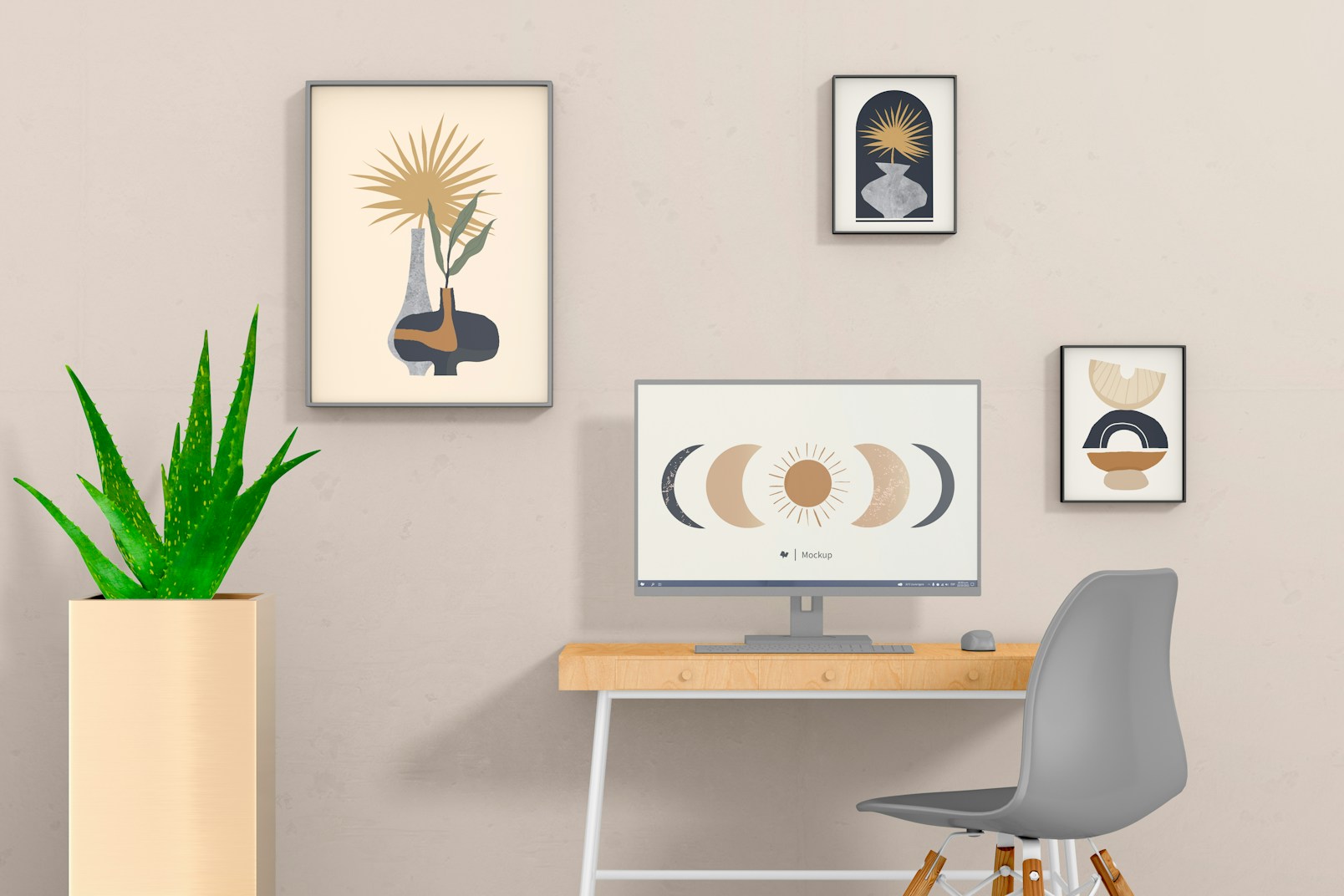 Home Office Space Frames Mockup, Front View
