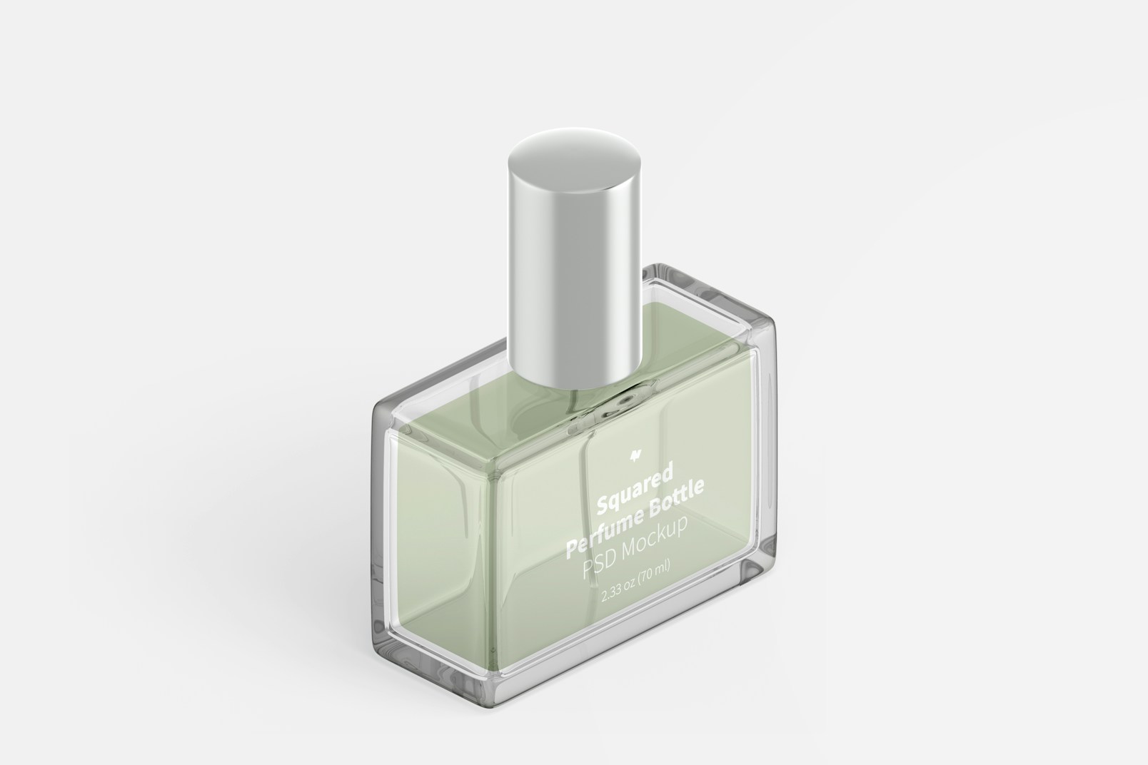 Maqueta de Botella de Perfume Cuadrada, Vista Isométrica Izquierda