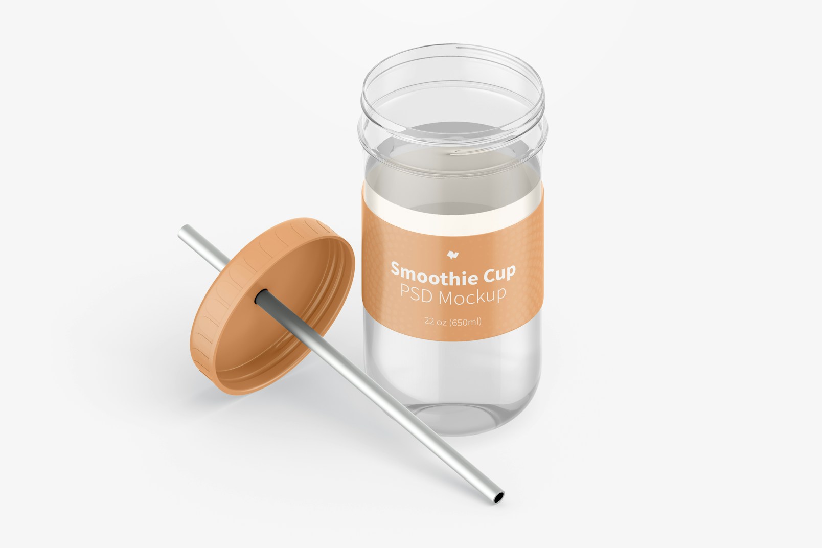 Smoothie Cup with Lid Mockup, Isometric Opened View