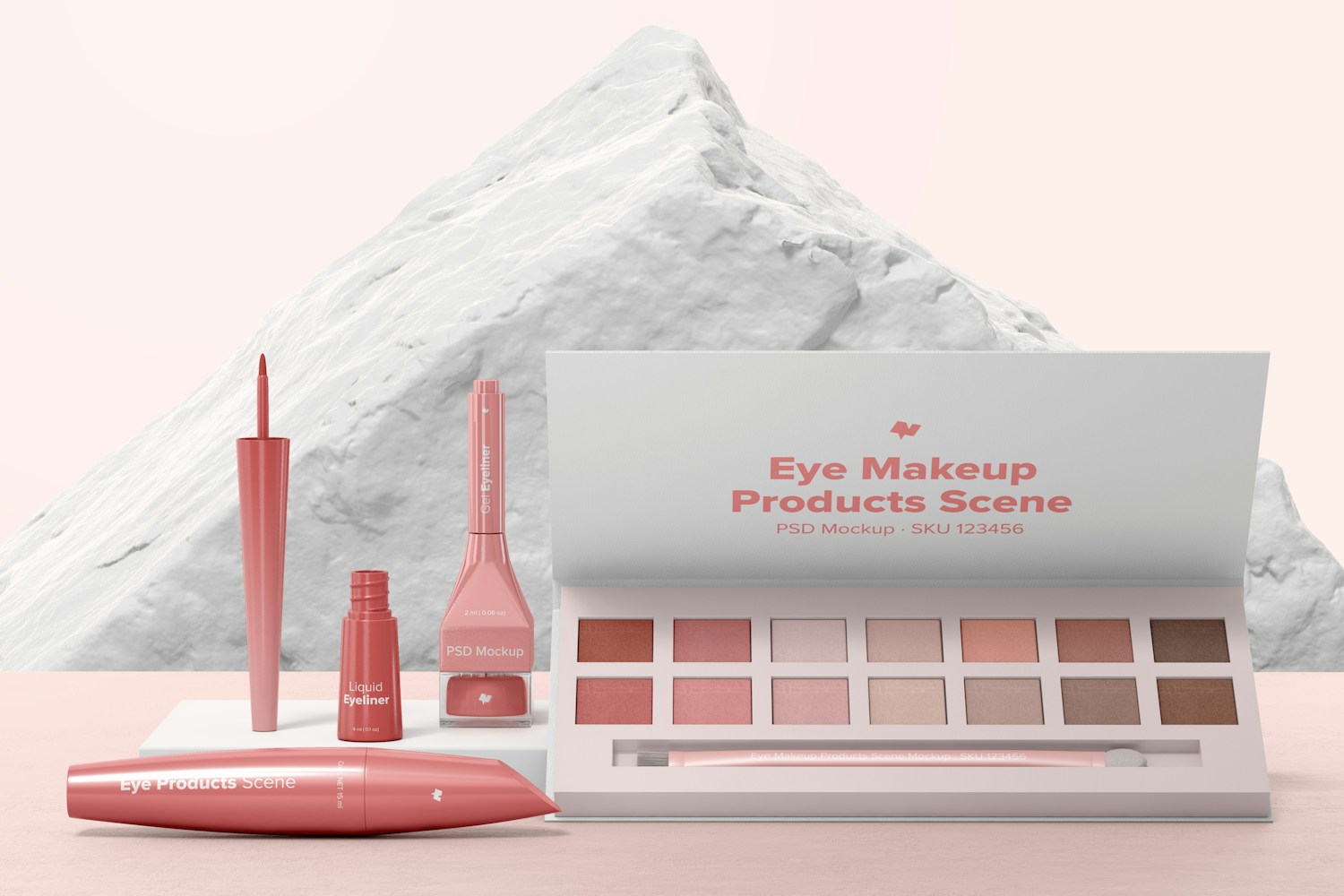 Eye Makeup Products Scene Mockup, Front View 02