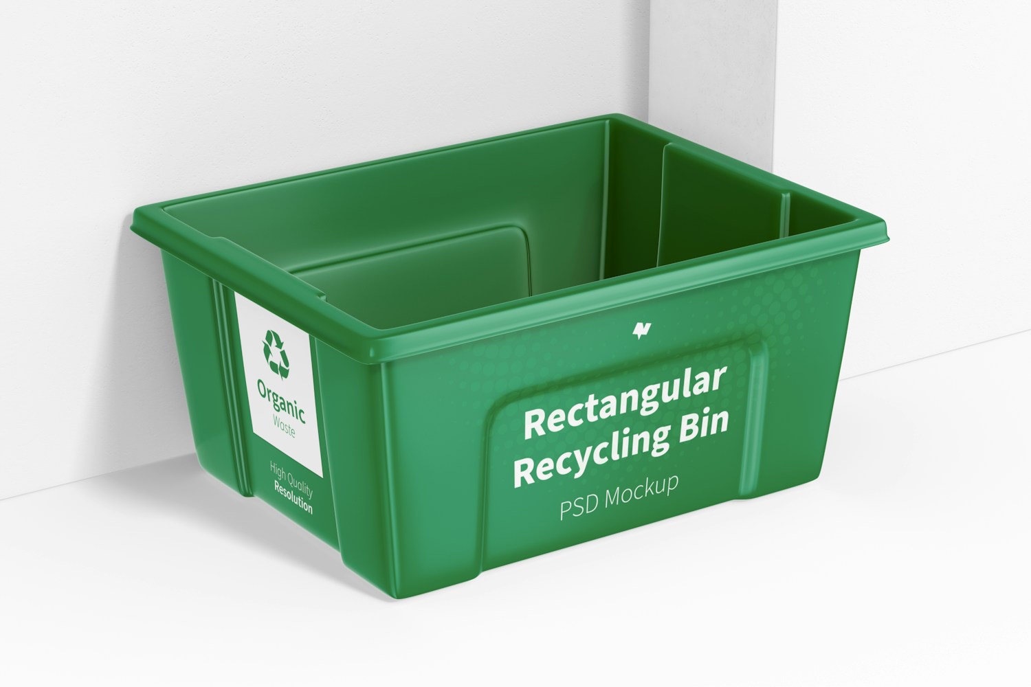 Rectangular Recycling Bin Mockup, Perspective Rectangular Recycling Bin Mockup, Perspective
