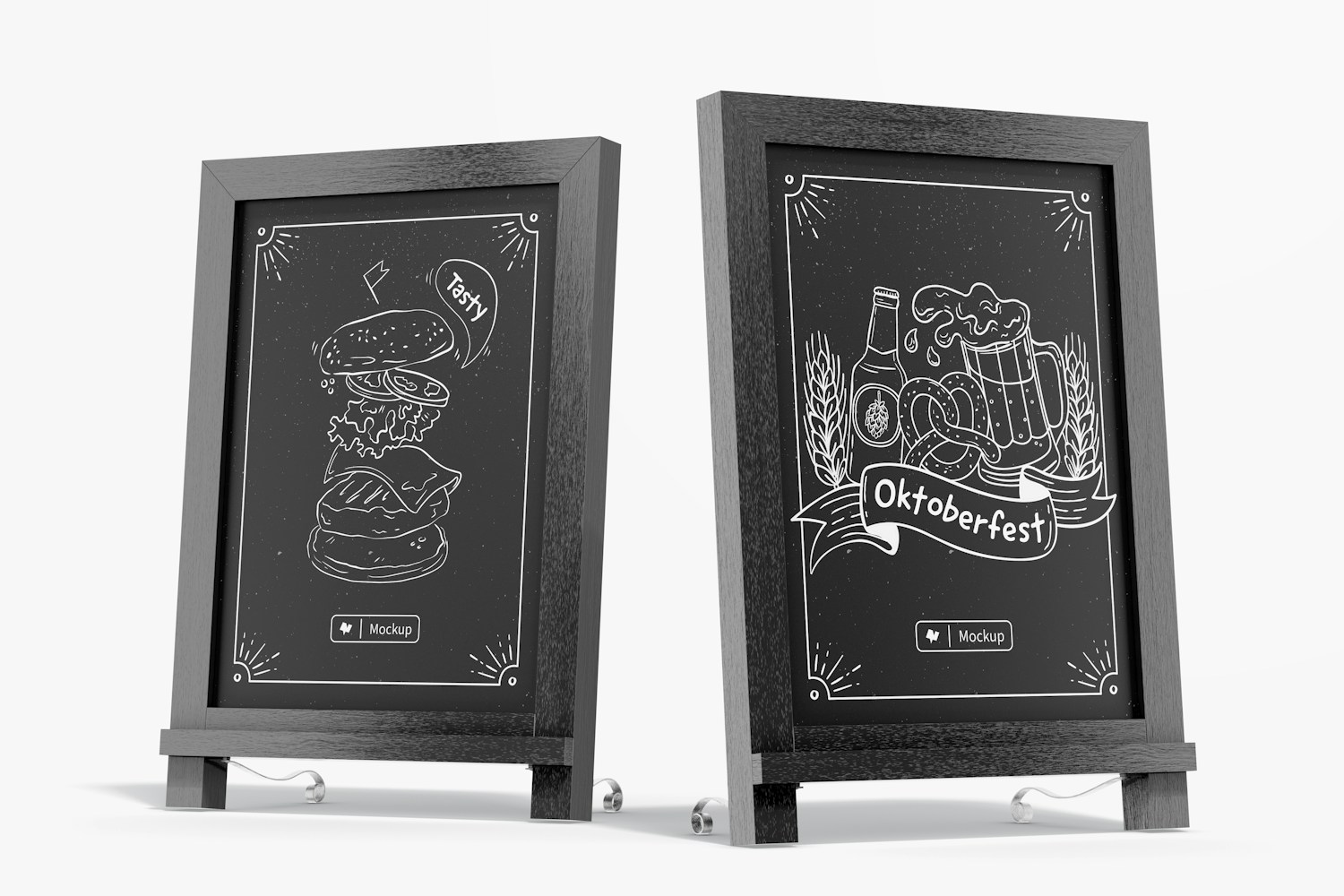 Tabletop Chalkboards with Legs Mockup, Right and Left View