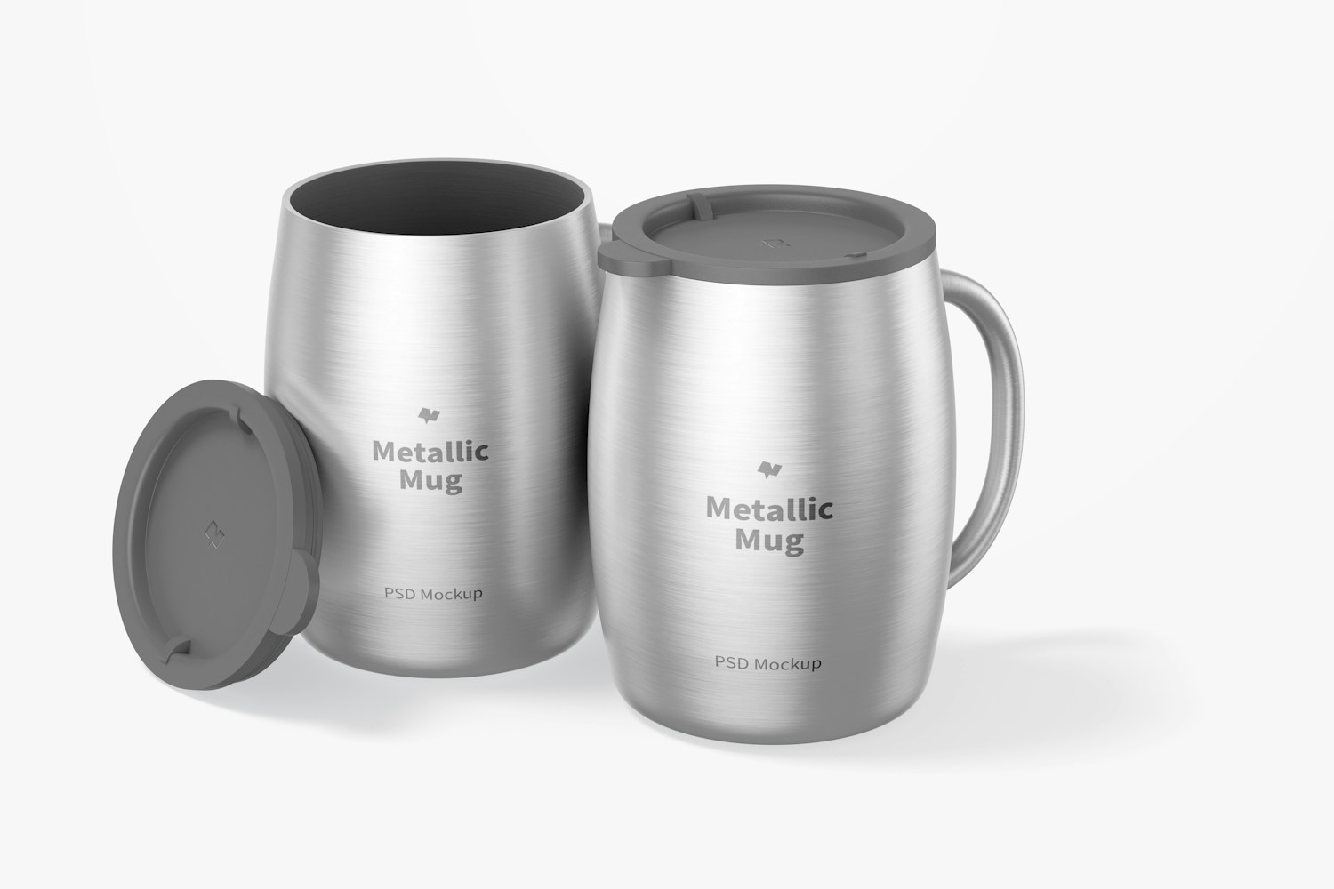 Metallic Mugs with Lid Mockup, Opened and Closed