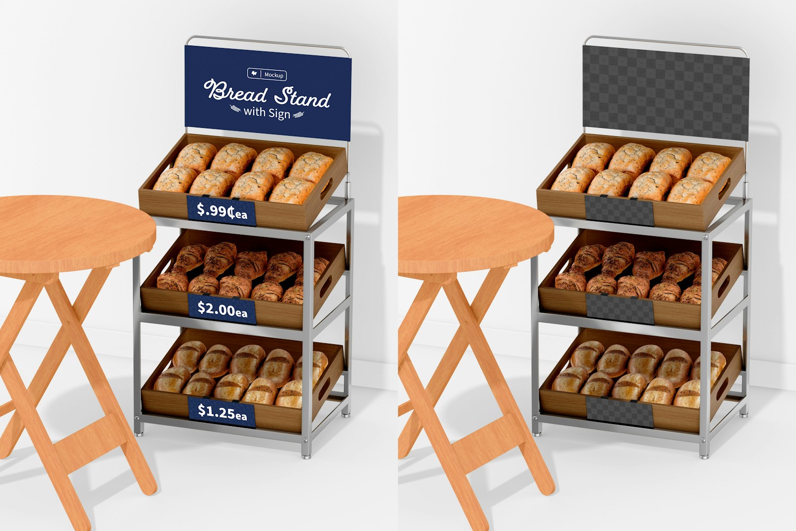 Bread Stand with Sign Mockup, Side View