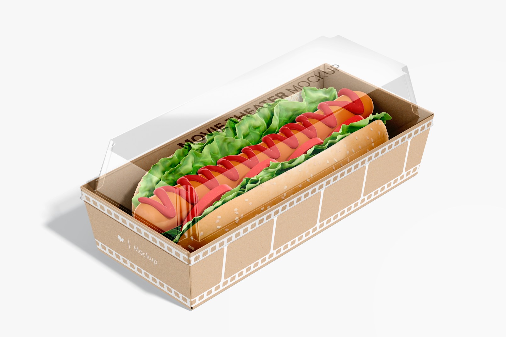 Hot Dog Kraft Box Mockup, Perspective