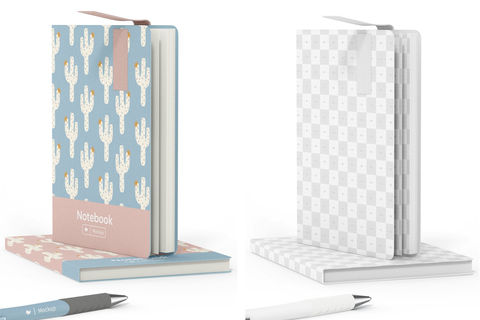 Notebook With Top Flap Mockup, Standing and Dropped