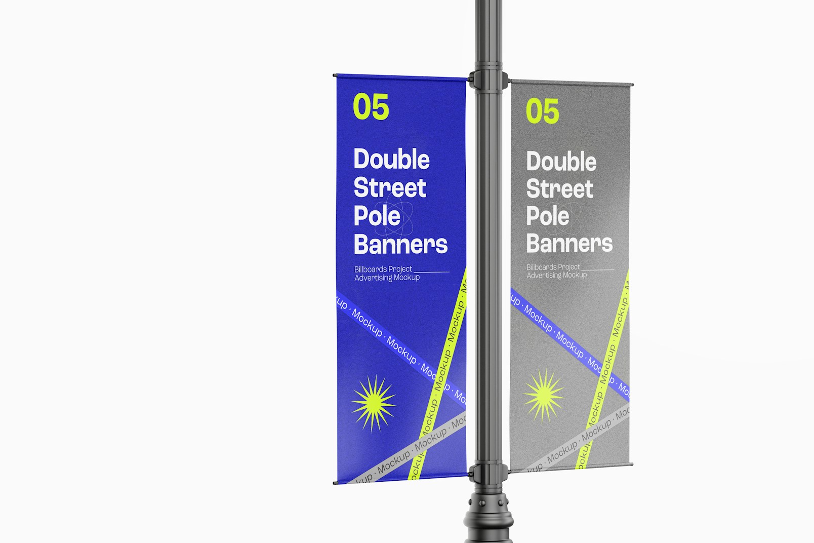 Double Street Pole Banner Mockup, Right View