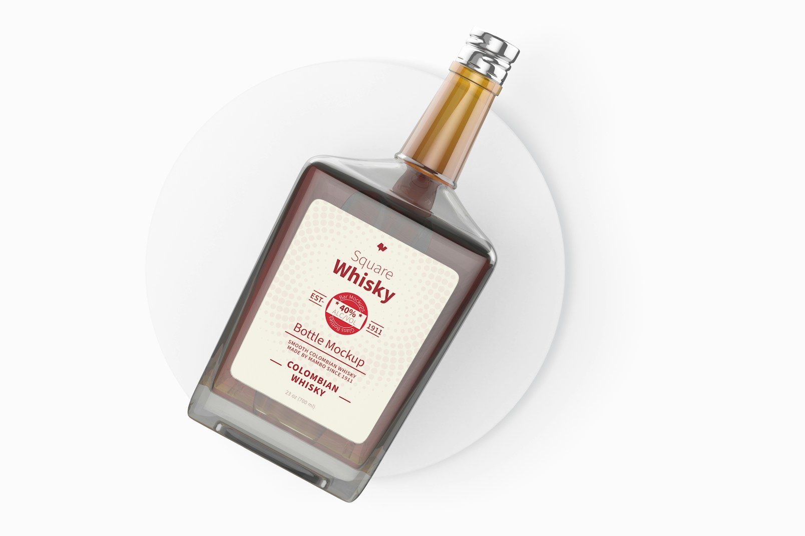 Square Whisky Bottle Mockup, Top View