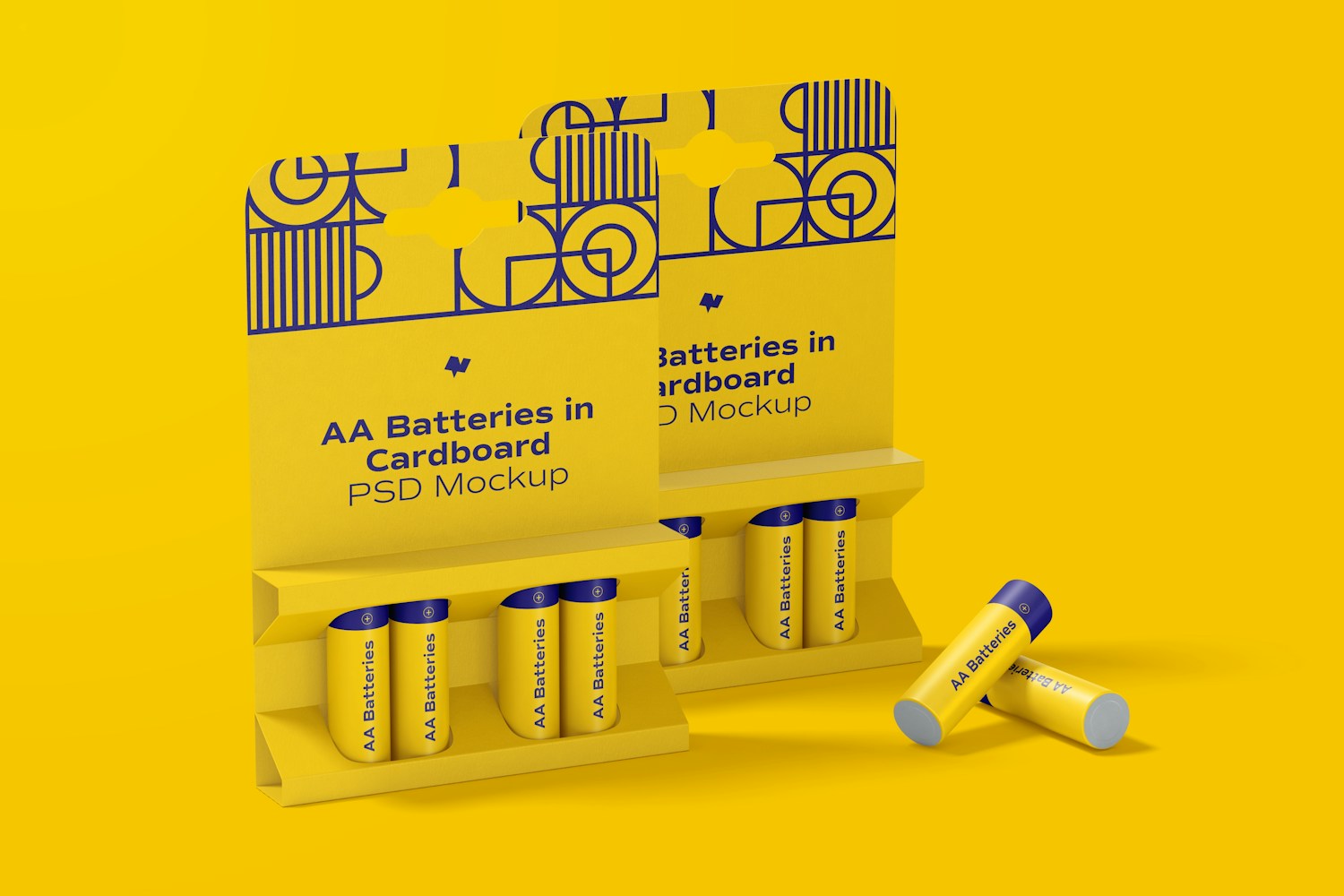 AA Batteries in Cardboard Mockup, Perspective