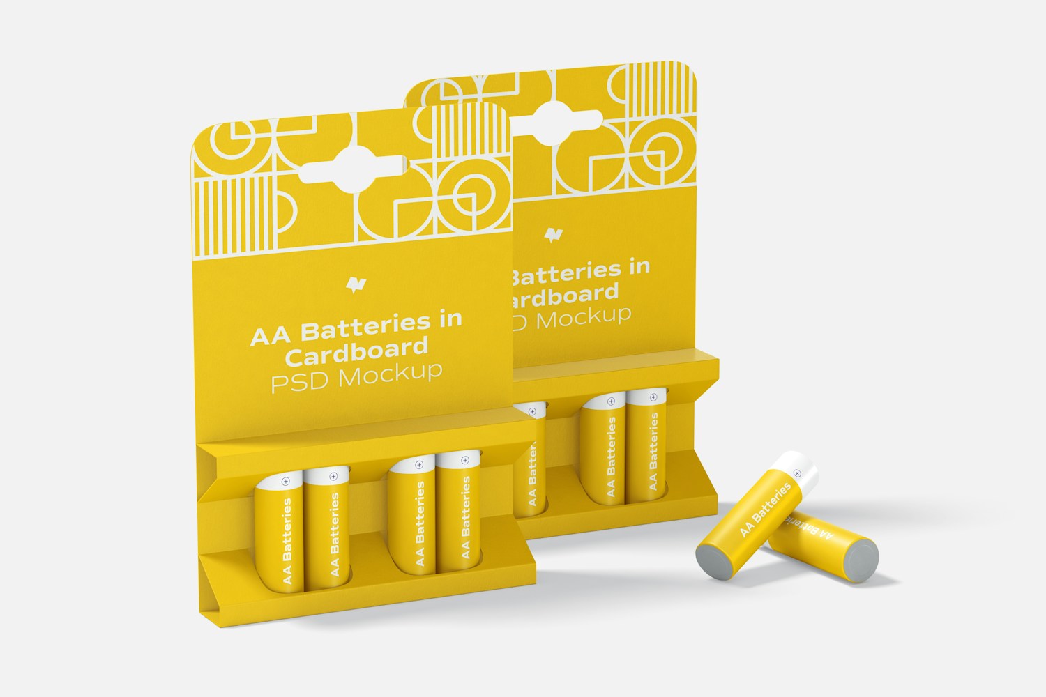 AA Batteries in Cardboard Mockup, Perspective