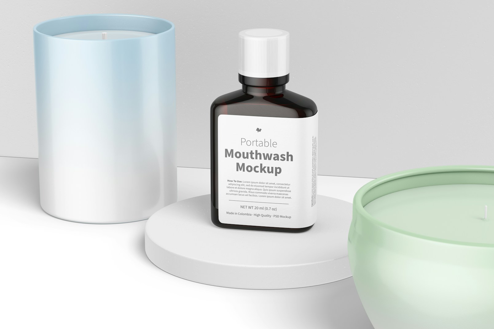 Portable Mouthwash with Label Mockup, Perspective View