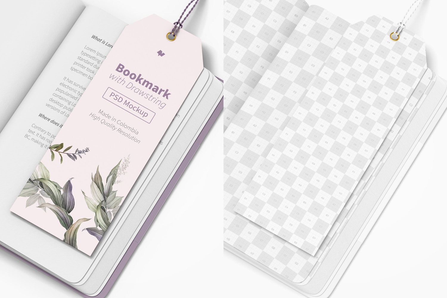 Bookmark with Drawstring Mockup, Left View