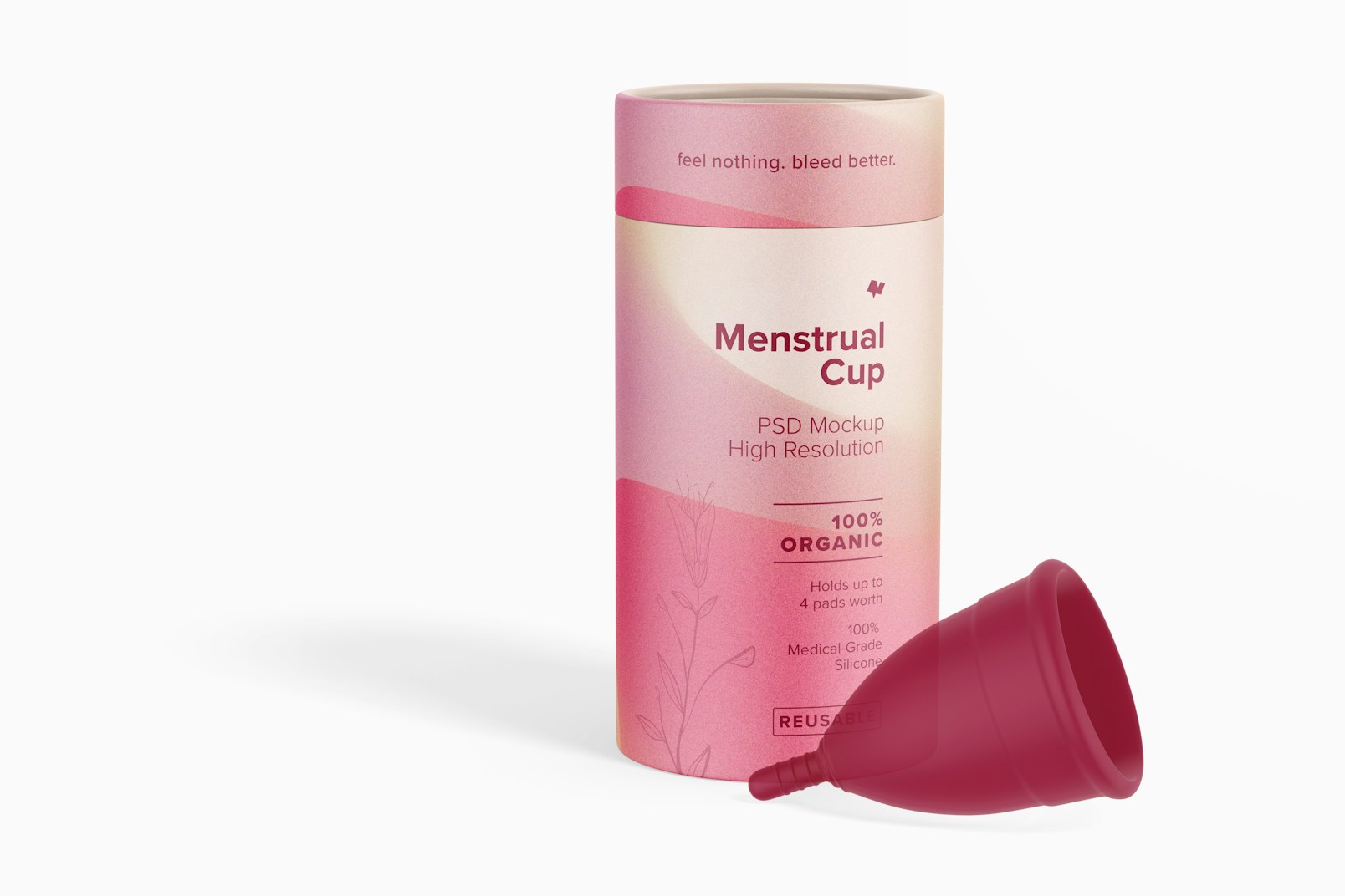 Menstrual Cup with Cardboard Packaging Mockup, Front View