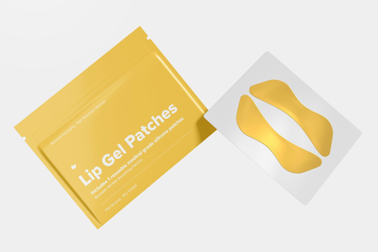 Lip Gel Patches Packaging Mockup, Floating