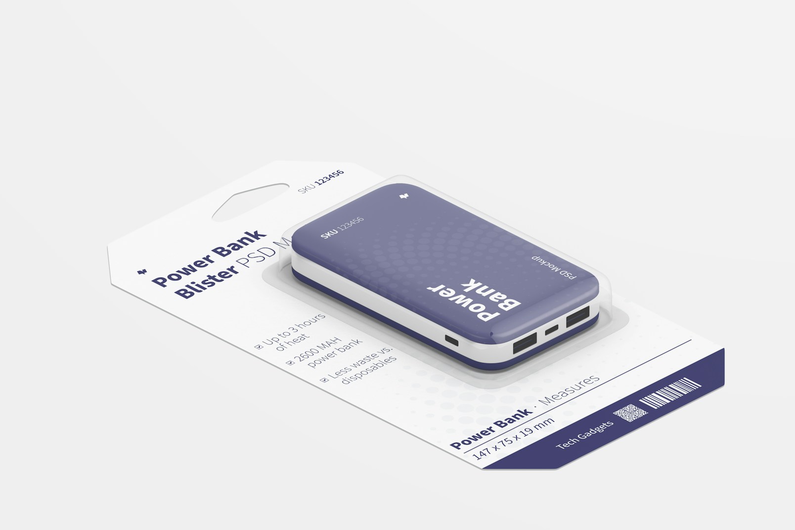 Power Bank Blister Mockup, Isometric Right View