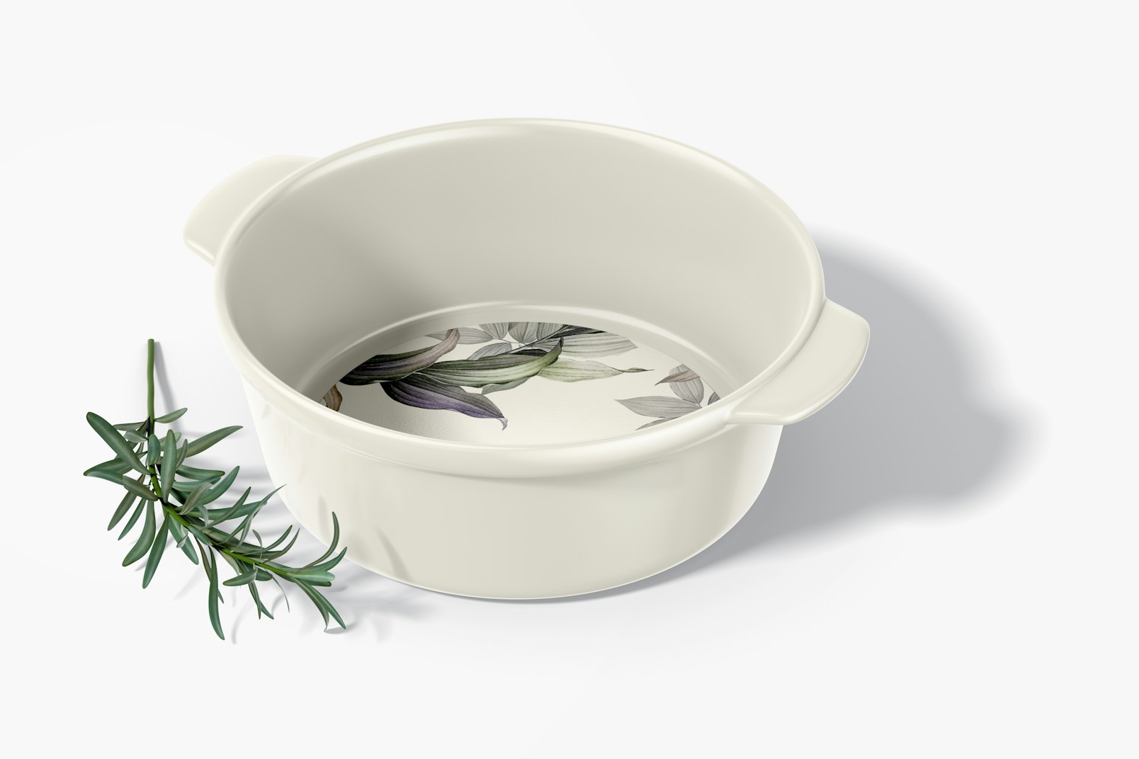 Round Ceramic Dish with Handles Mockup, Perspective View