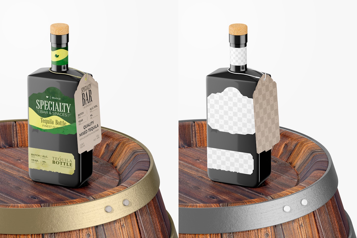 Dark Square Tequila Bottle, on Barrel
