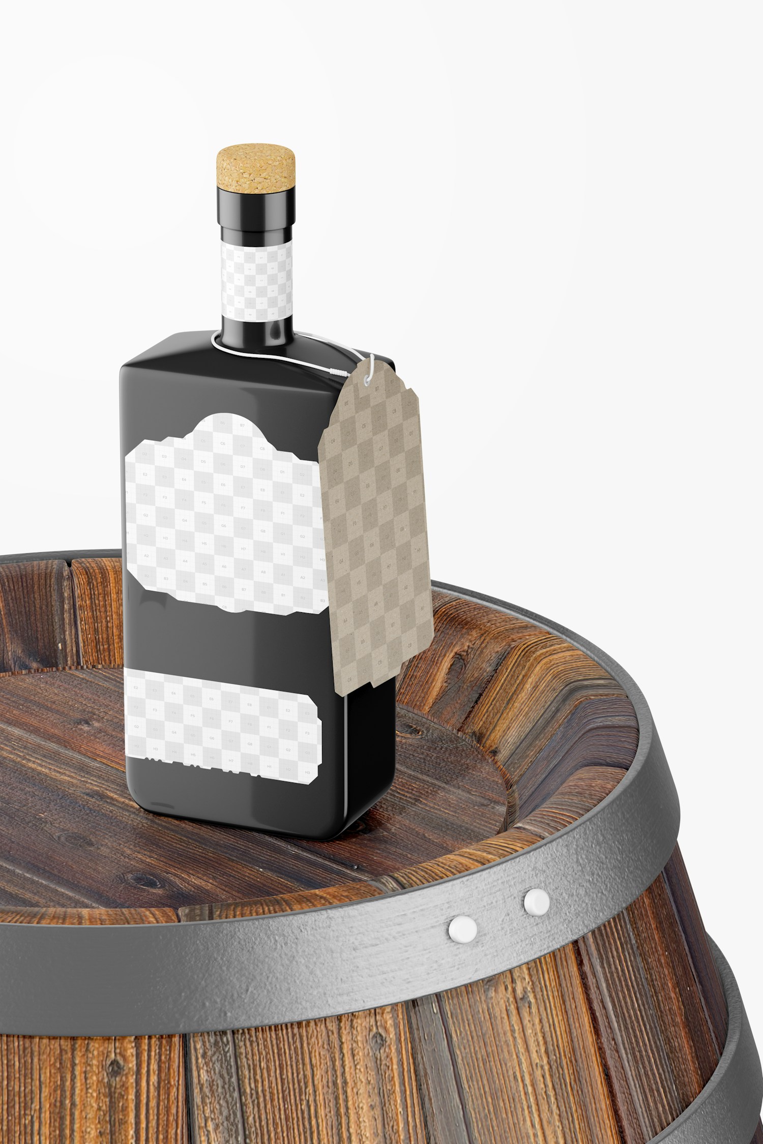 Dark Square Tequila Bottle, on Barrel