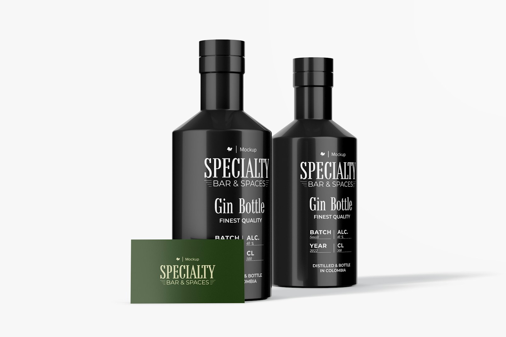 Gin Bottles with Stationary Mockup
