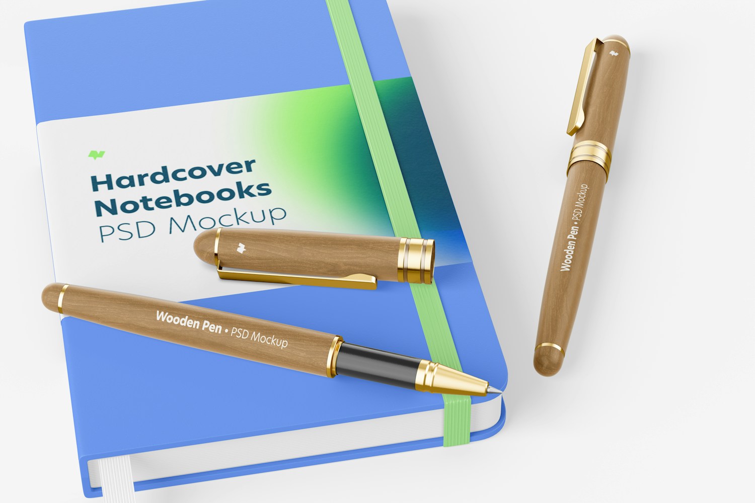 Wooden Pens with Notebook Mockup