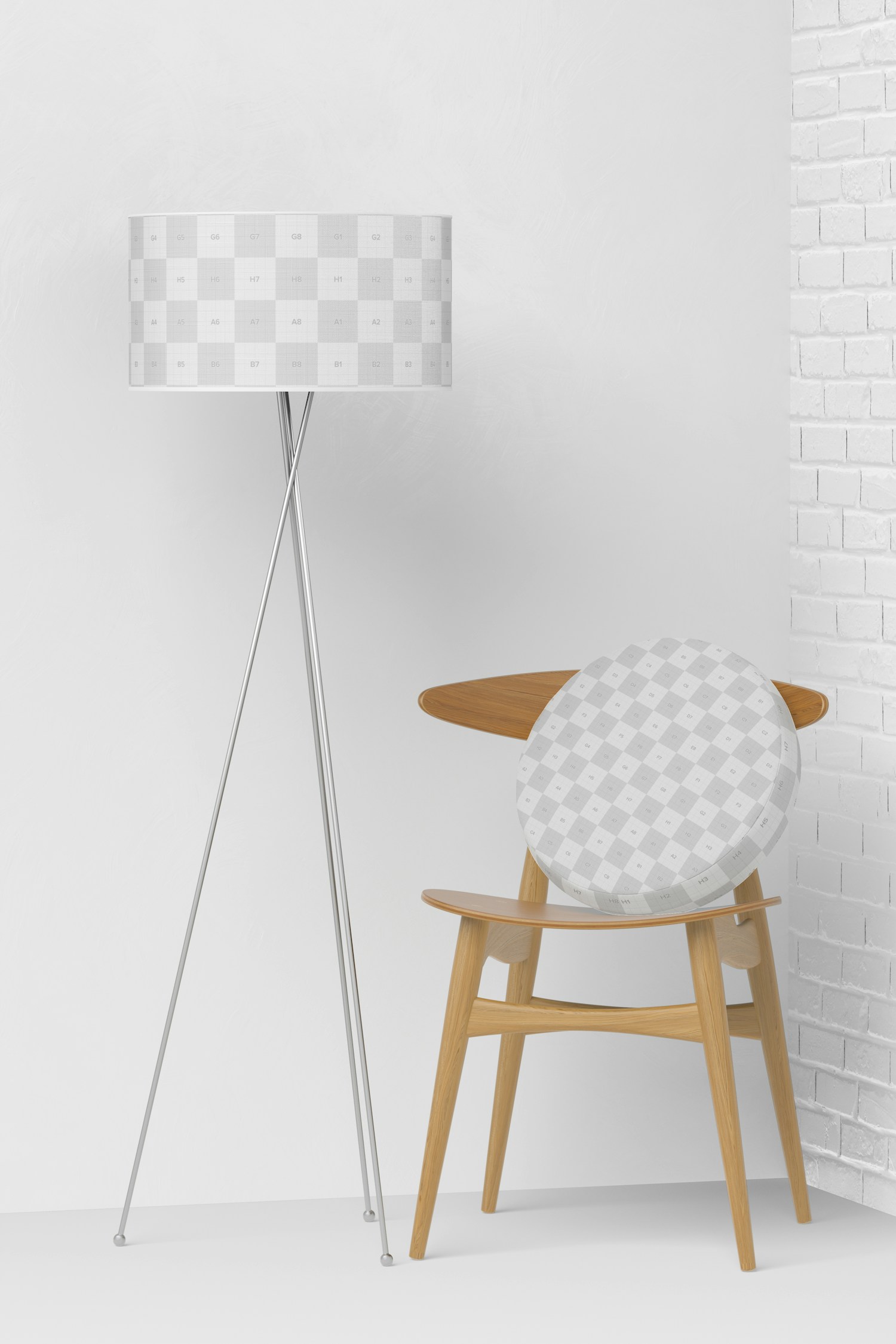 Tripod Floor Lamp with Chair Mockup
