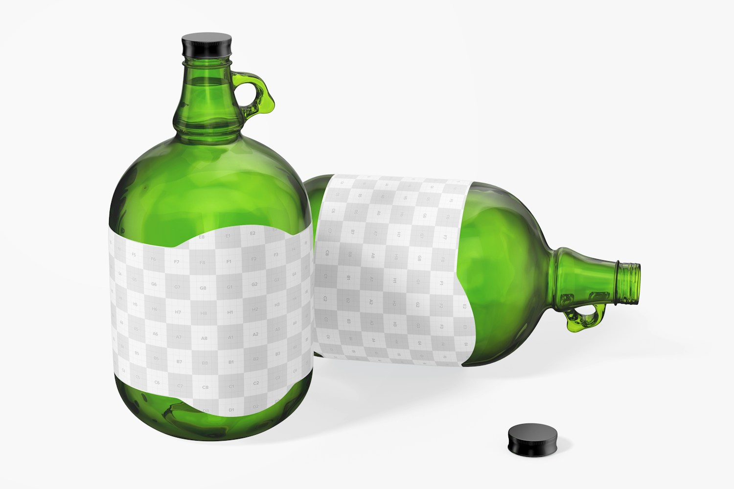 Glass Beer Bottles with Handle Mockup, Standing and Dropped