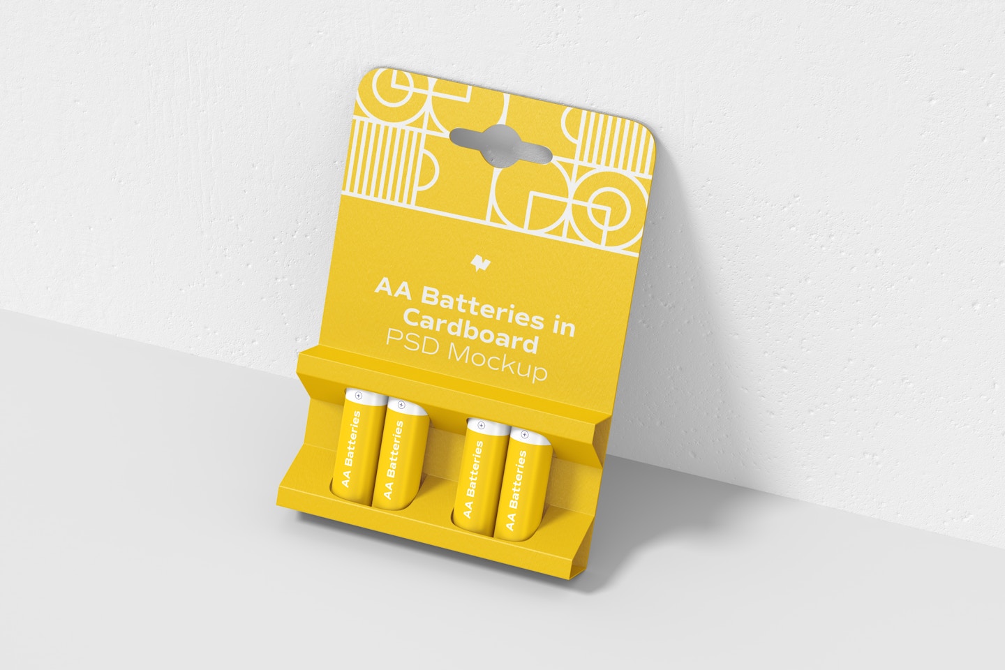 AA Batteries in Cardboard Mockup, Leaned