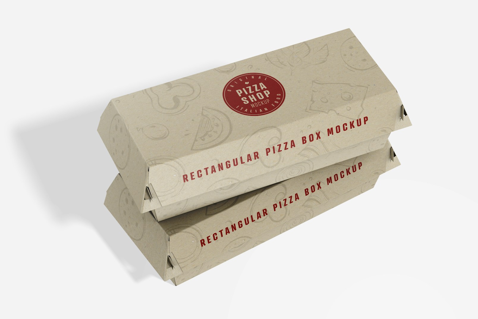 Rectangular Pizza Boxes Mockup, Stacked