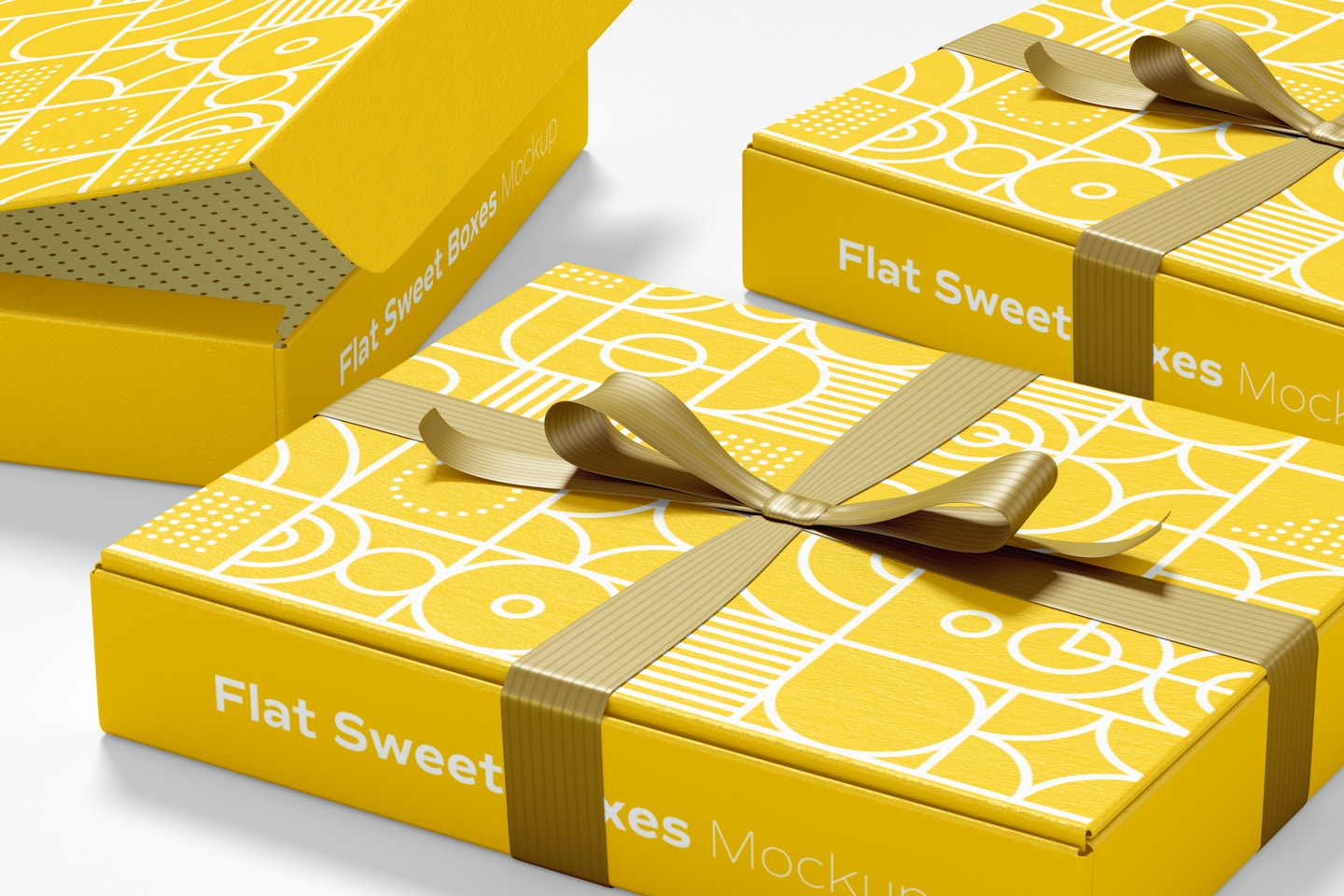 Flat Sweet Boxes with Ribbon Mockup, Close-Up