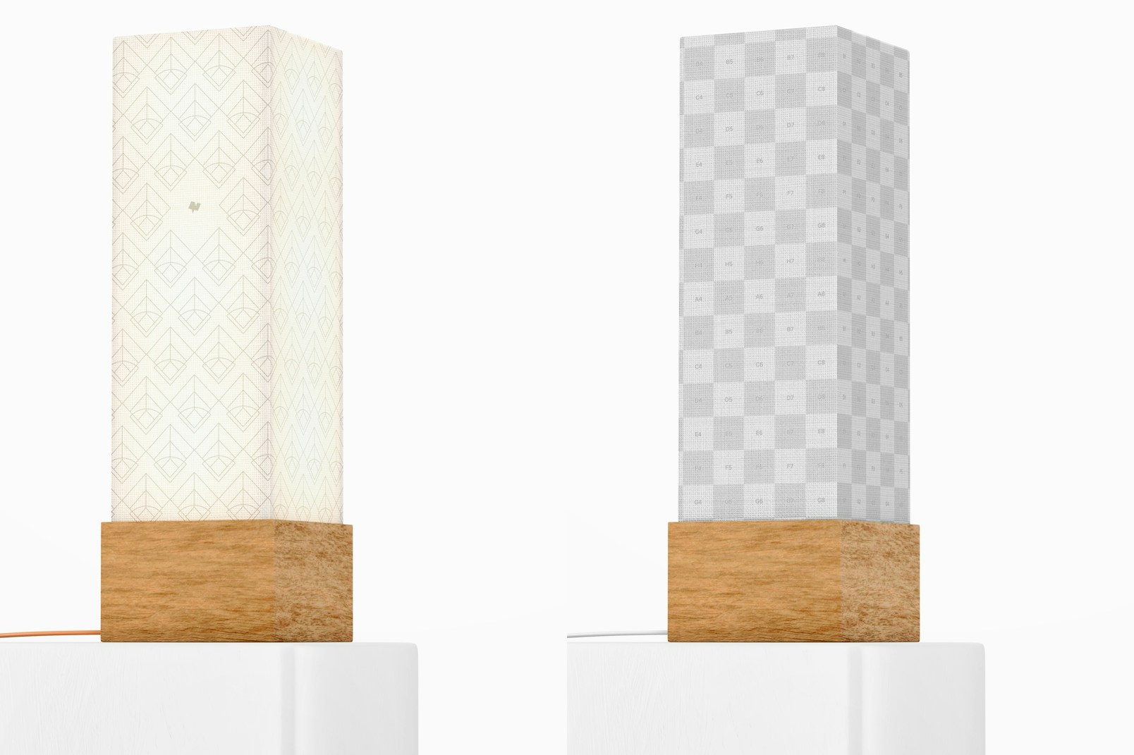 Square Wood Table Lamp Mockup, Front View